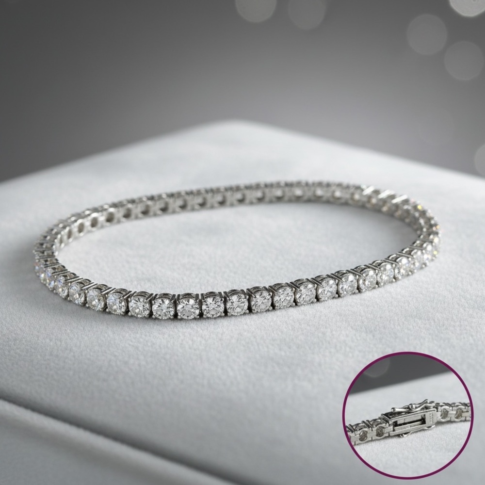 925 Silver, 14.40CTW Moissanite Tennis Bracelet